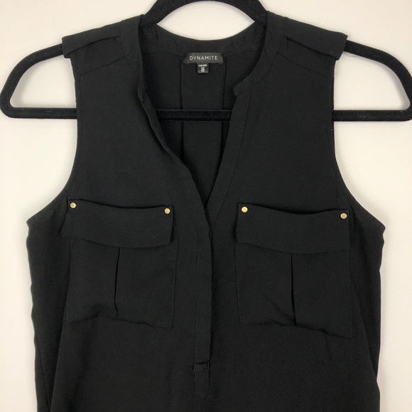 Dynamite Breast Pocket Black Tank Blouse - Picture 2 of 8